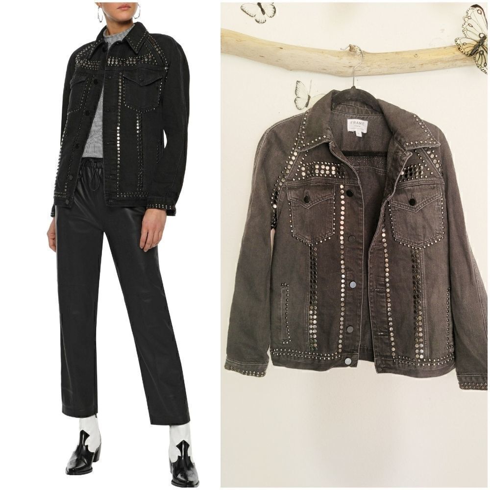 Frame le studded denim jacket black